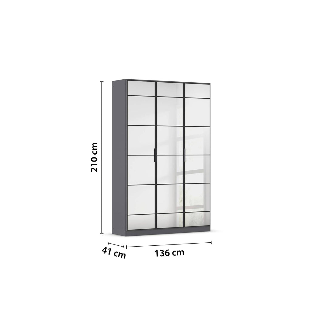 Oakwood Rauch Acero Metallic Grey Full Mirror Hinged Door Wardrobe