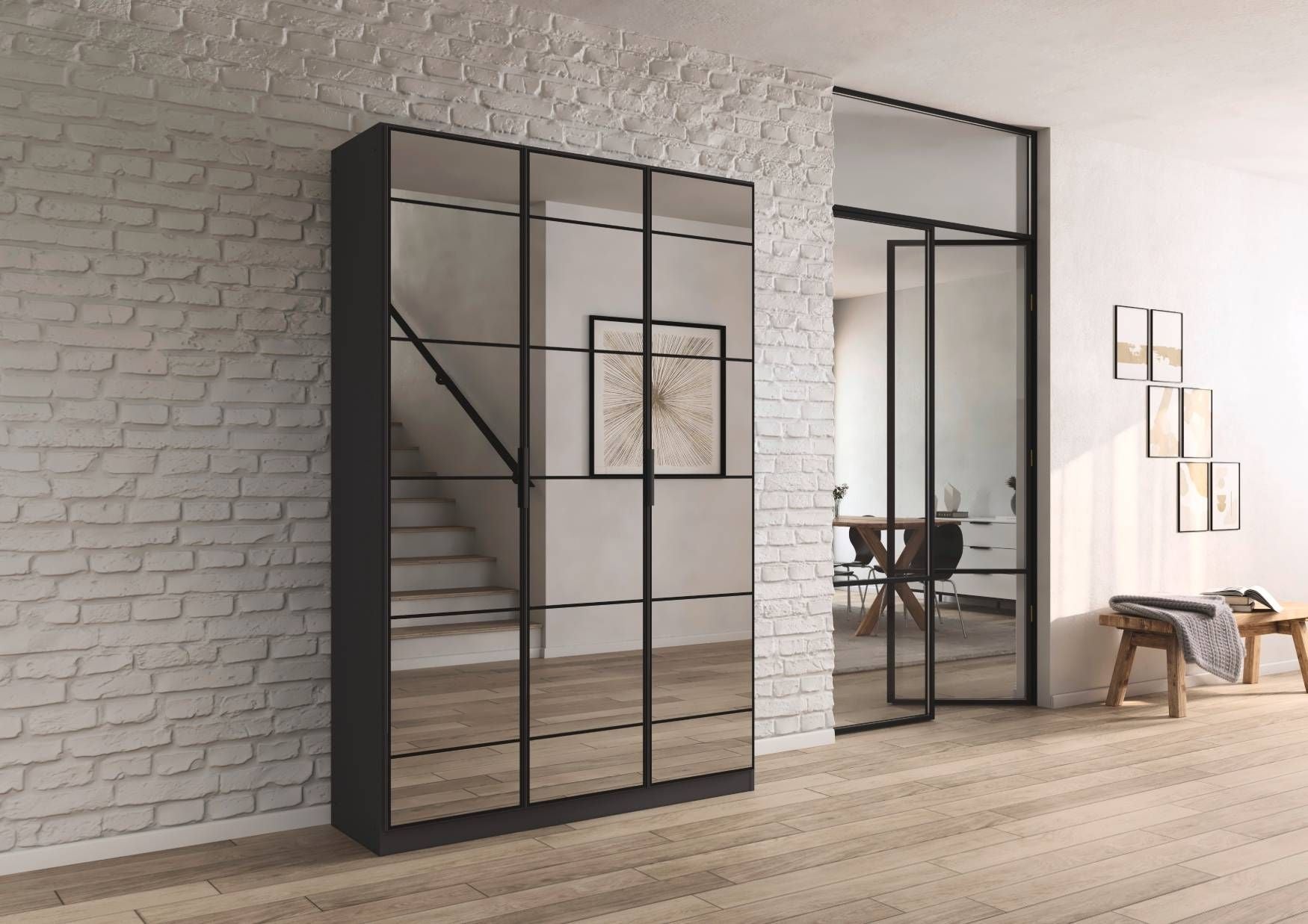 Oakwood Rauch Acero Metallic Grey Full Mirror Hinged Door Wardrobe