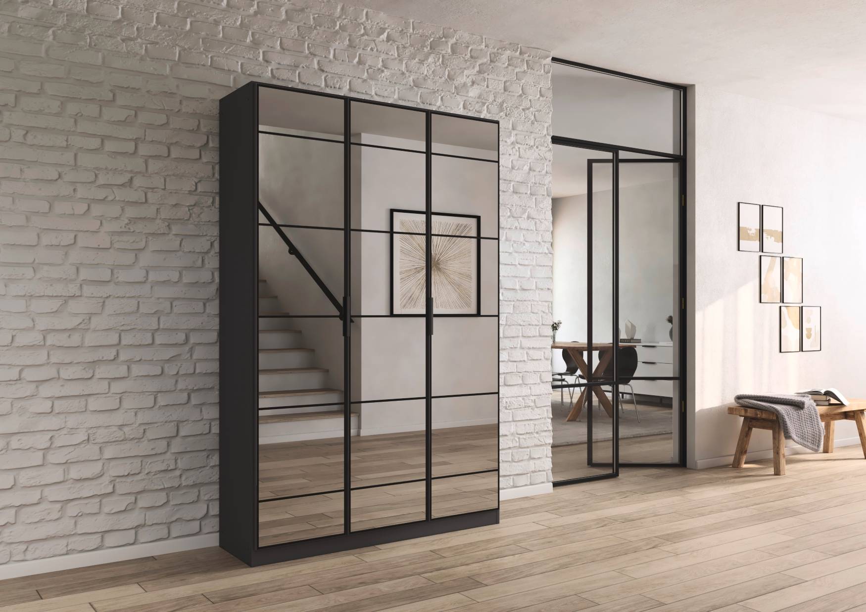 Oakwood Rauch Acero Metallic Grey Full Mirror Hinged Door Wardrobe