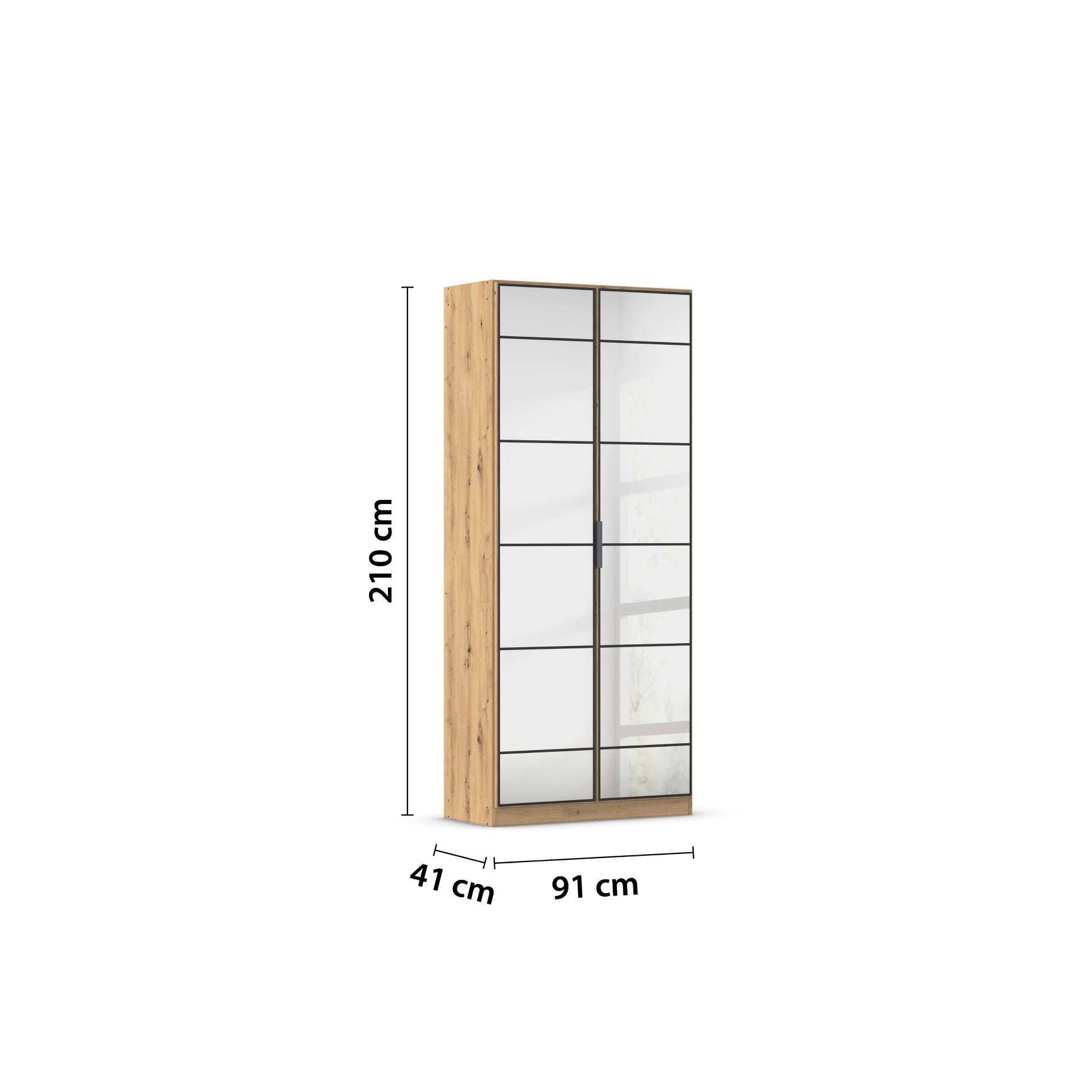 Oakwood Rauch Acero Artisan Oak Full Mirror Hinged Door Wardrobe