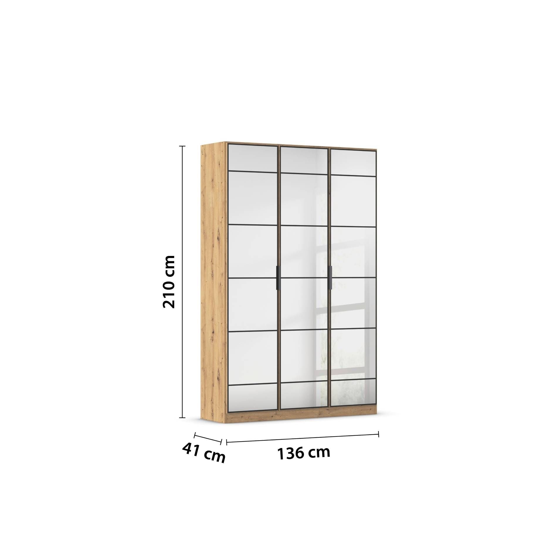 Oakwood Rauch Acero Artisan Oak Full Mirror Hinged Door Wardrobe