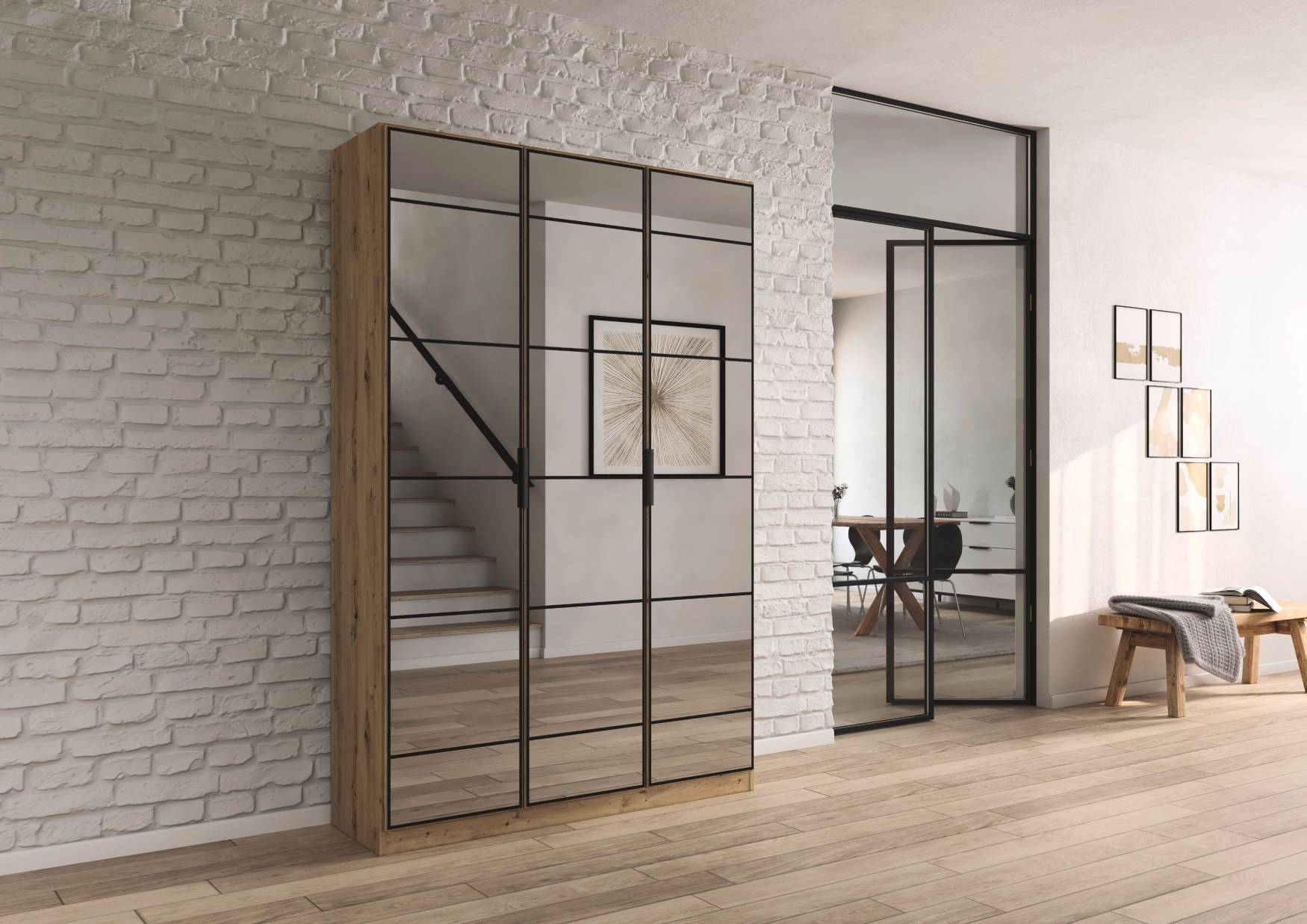 Oakwood Rauch Acero Artisan Oak Full Mirror Hinged Door Wardrobe