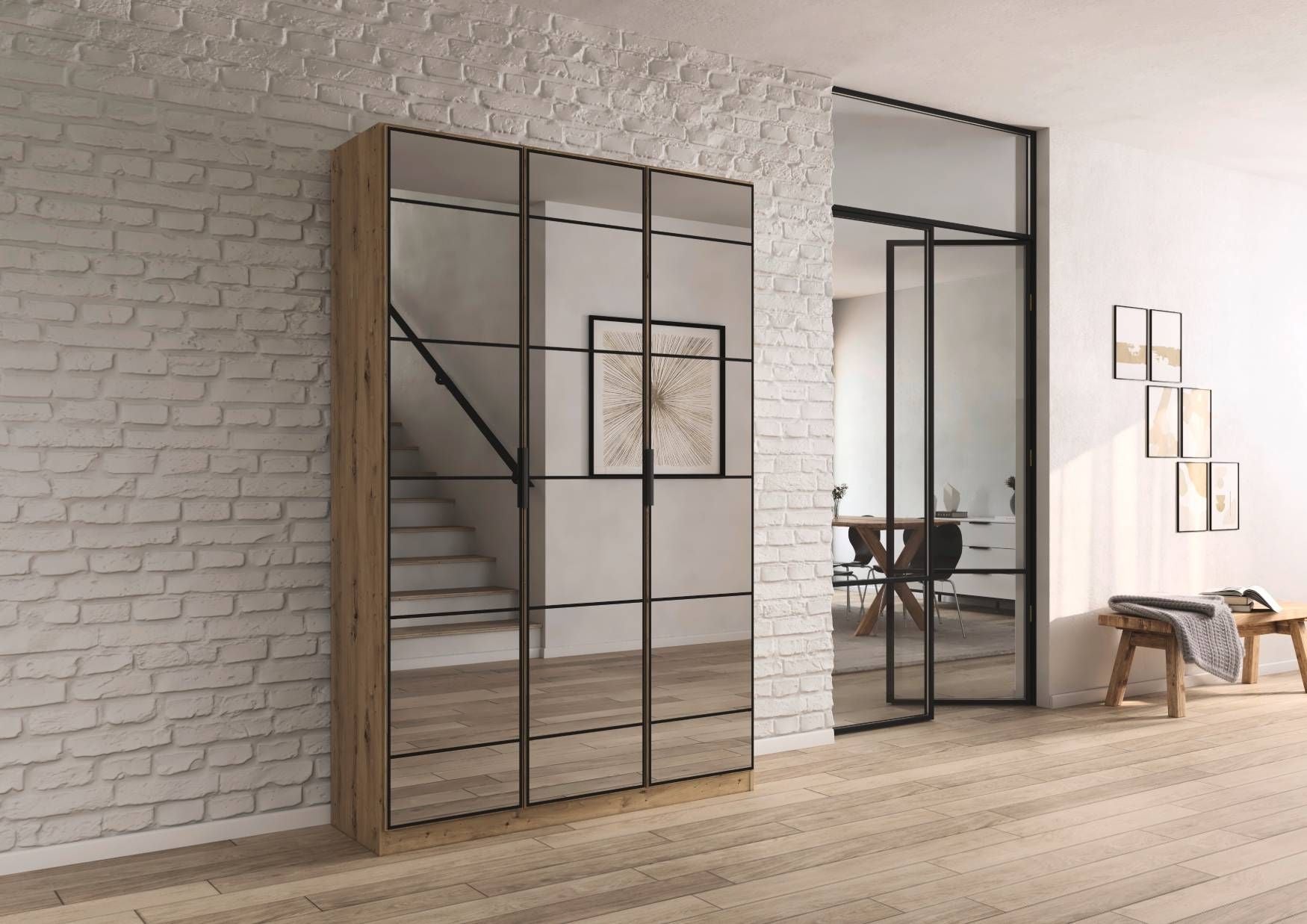 Oakwood Rauch Acero Artisan Oak Full Mirror Hinged Door Wardrobe