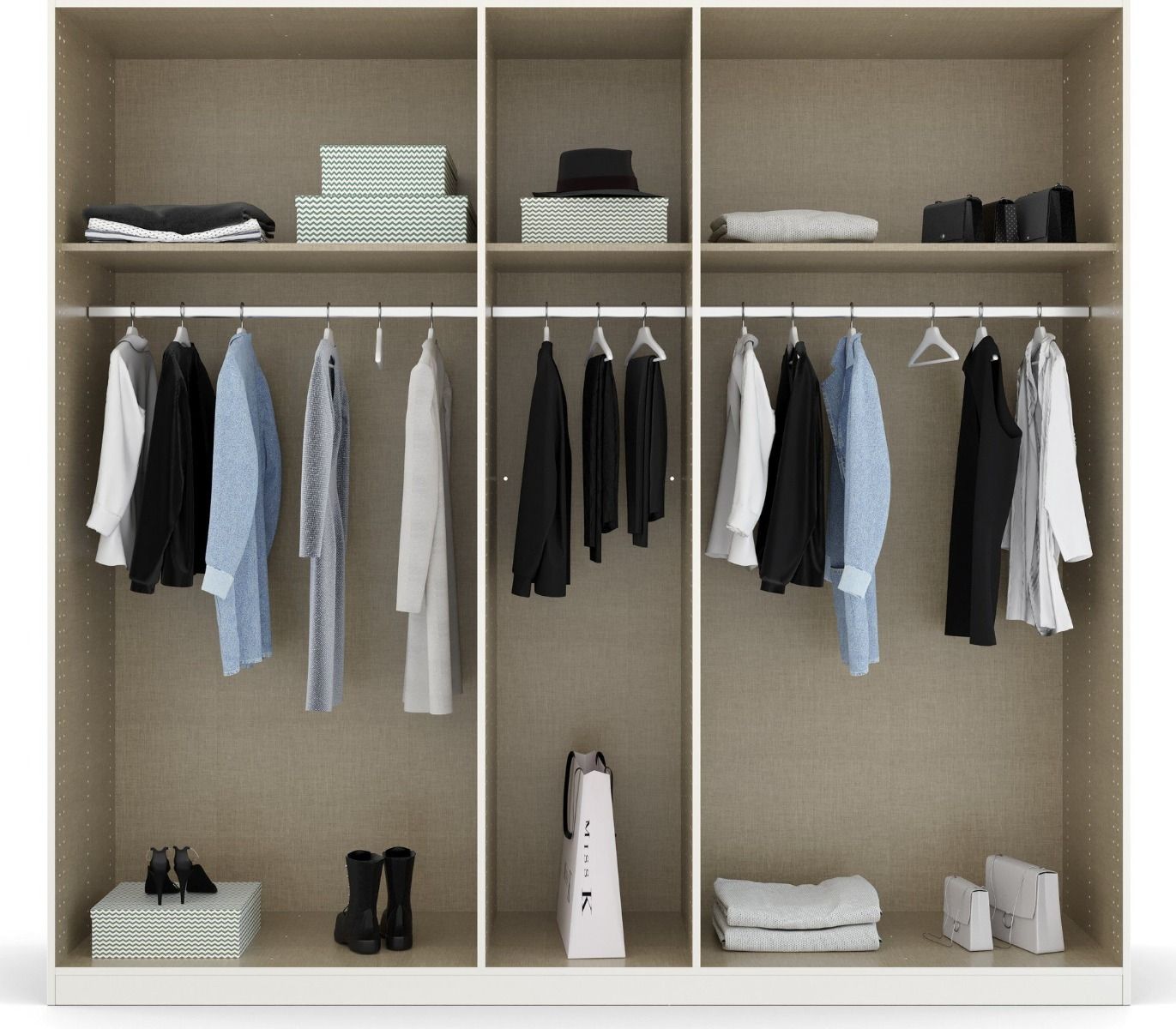 Oakwood Rauch White Glass With Mirror Modern Quadra Spin 5 Door Hinged 226CM Wardrobe