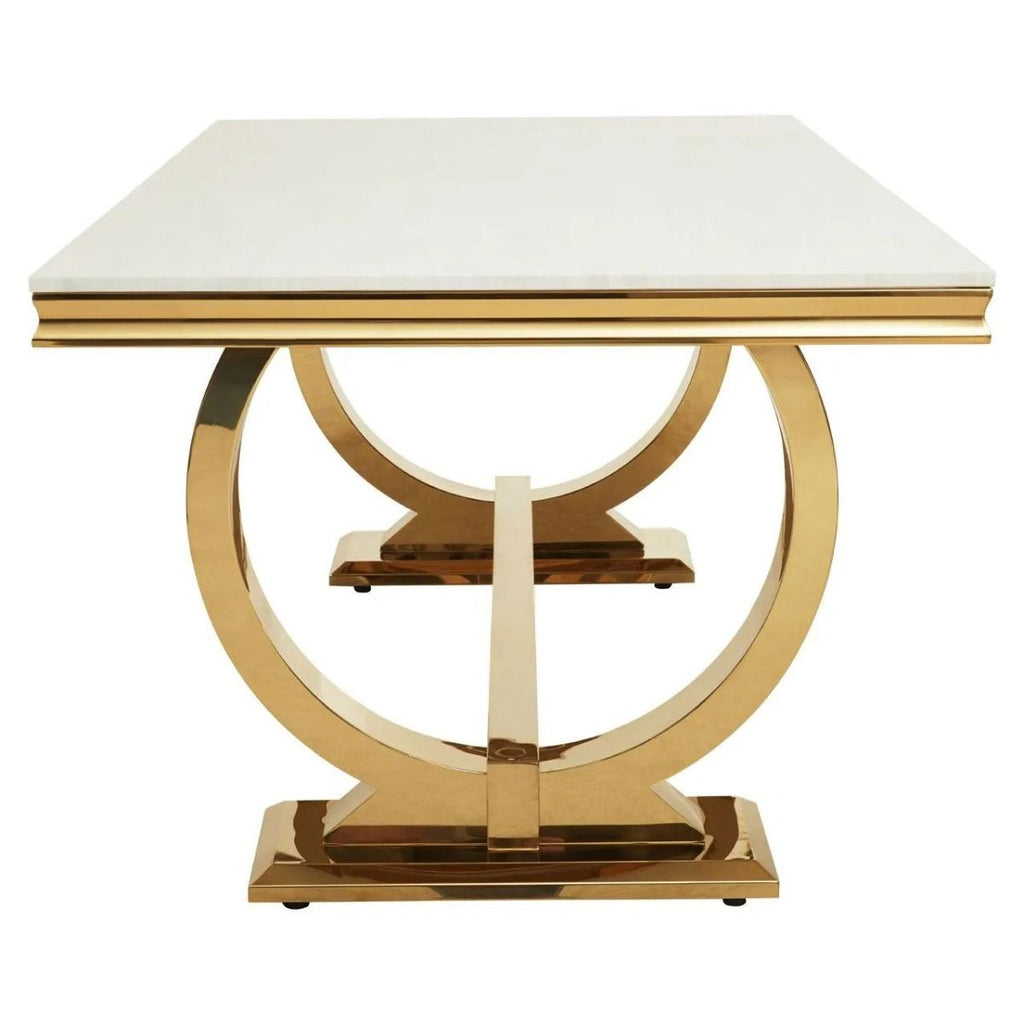 Oakwood Arianna 1.8M Gold Dining Table With 6 Lion Knocker back Dining Chairs