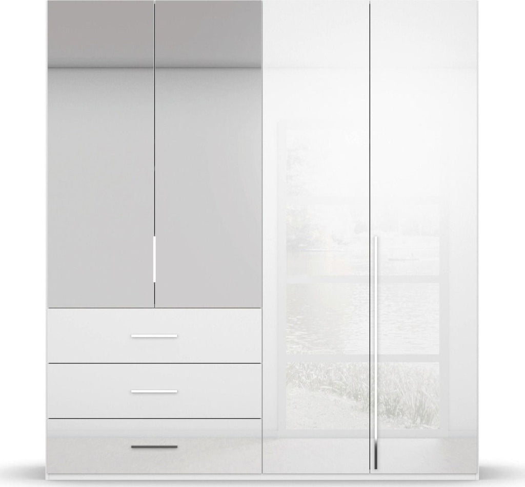 Oakwood Rauch Montclar 4 Door Hinged Combi High Gloss White Wardrobe with Premium Interior
