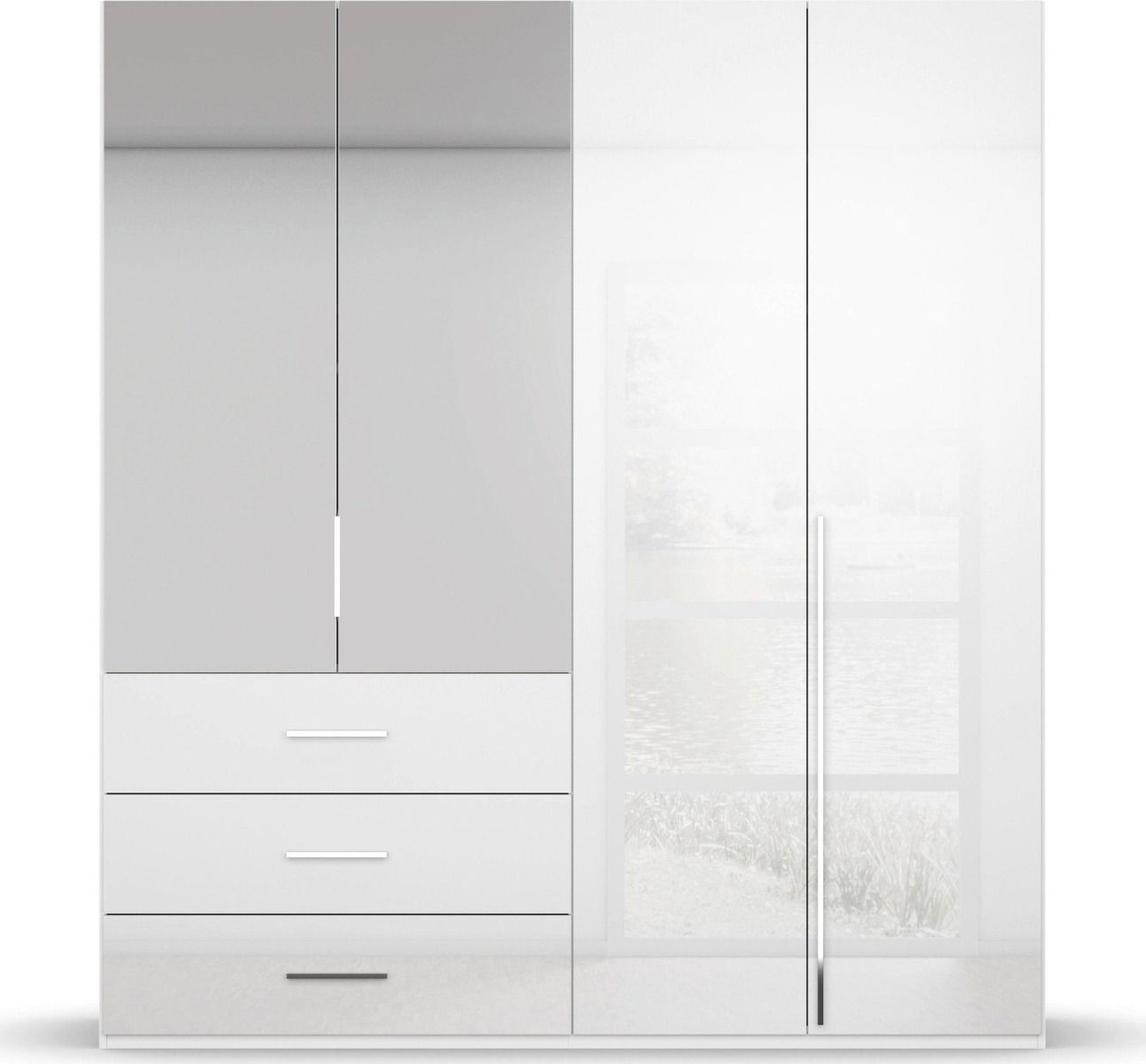 Oakwood Rauch Montclar 4 Door Hinged Combi High Gloss White Wardrobe with Premium Interior