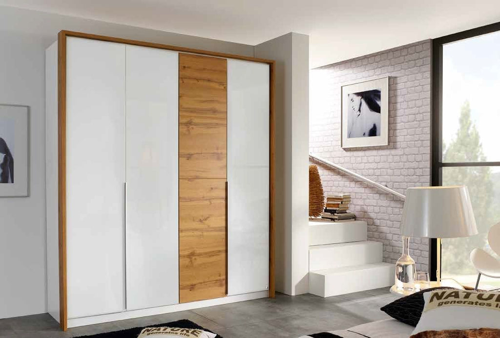 Oakwood Rauch Bellezza High Gloss White and Artisan Oak 4 Door Hinged wardrobe