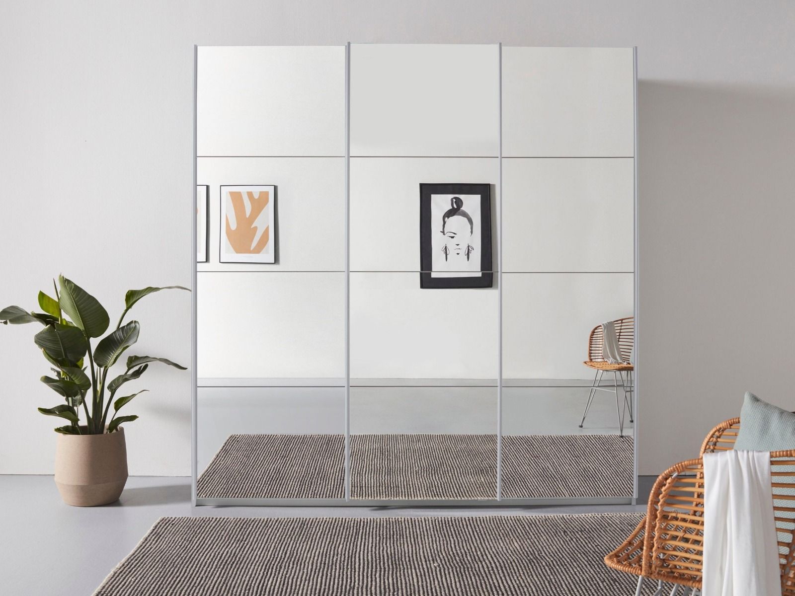 Oakwood Rauch Oracle Silk Grey 3 Door Full Mirror Sliding Wardrobe 203CM