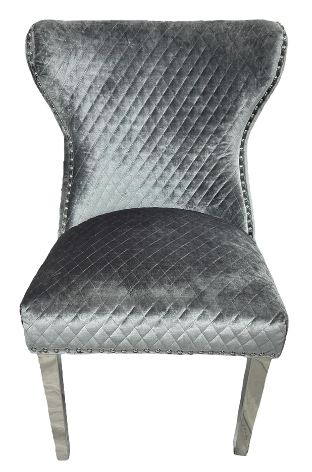 Oakwood Lewis Light Grey Lion Knockerback Plush Velvet Dining Chairs