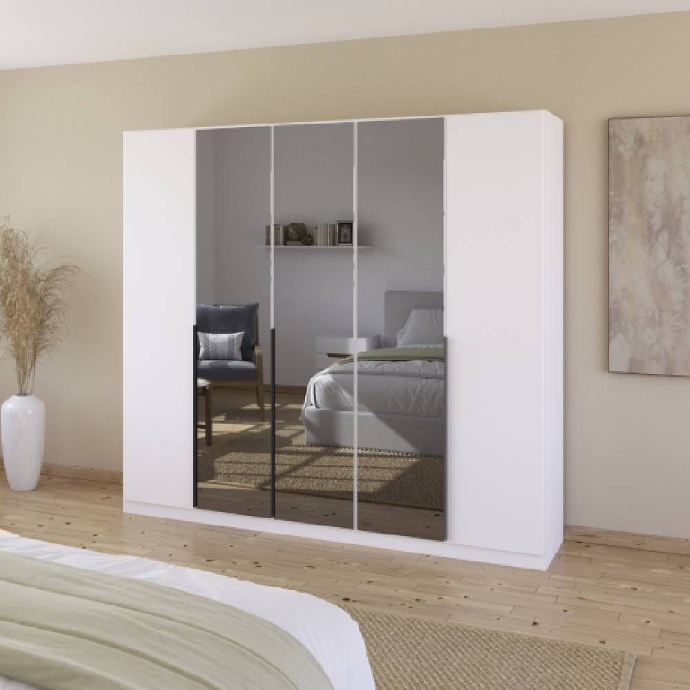Oakwood Rauch Skyla Alpine White 5 Hinged Door Wardrobe with Glass Front