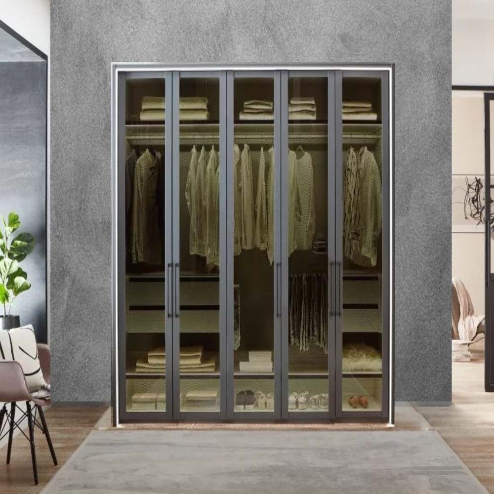 Oakwood Wiemann Split 5 Door Transparent Glass Wardrobe