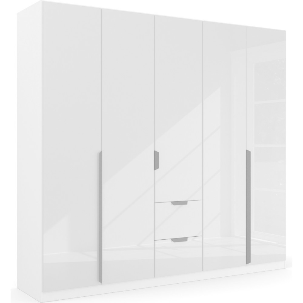 Oakwood Rauch White Glass Modern Quadra Spin 5 Door Combi 226CM Wardrobe