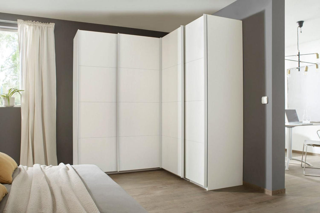 Oakwood Rauch Luma 181cm 4 Door Corner Sliding Wardrobe with 4 Decor Doors
