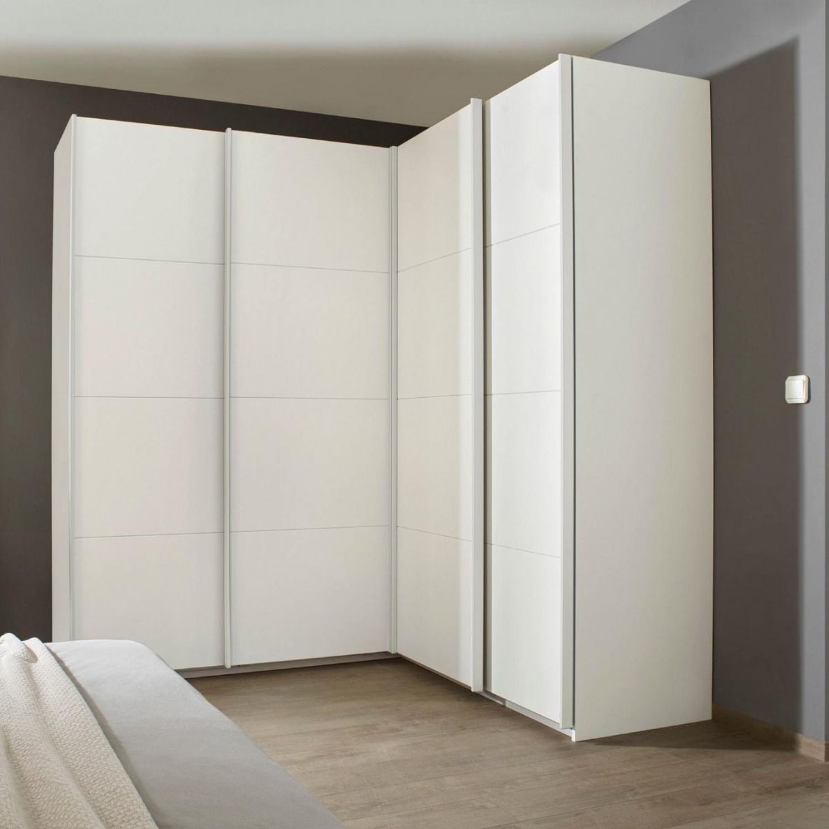 Oakwood Rauch Luma 181cm 4 Door Corner Sliding Wardrobe with 4 Decor Doors
