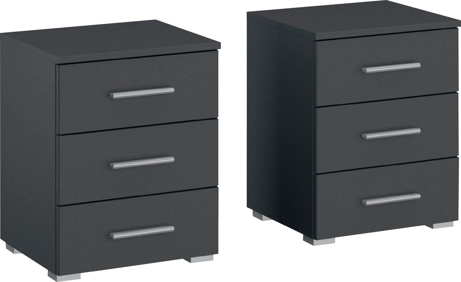 Oakwood Rauch Base 3 Drawer Metallic Grey Bedside Cabinet