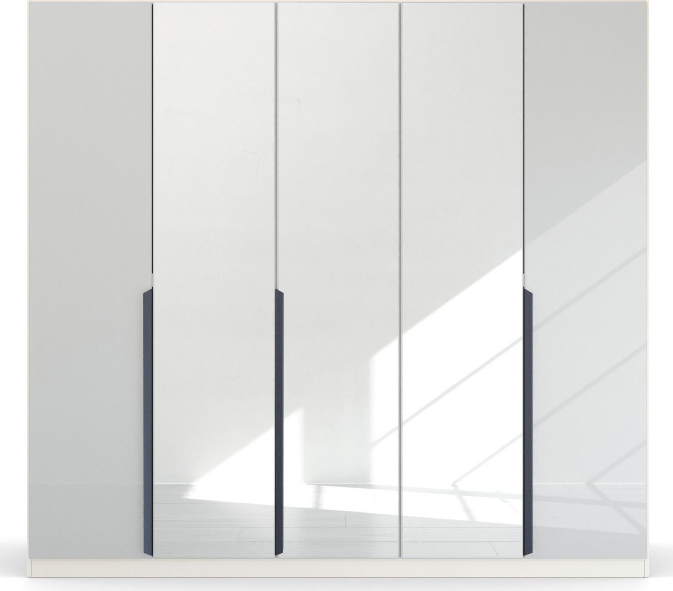 Oakwood Rauch White Glass With Mirror Modern Quadra Spin 5 Door Hinged 226CM Wardrobe