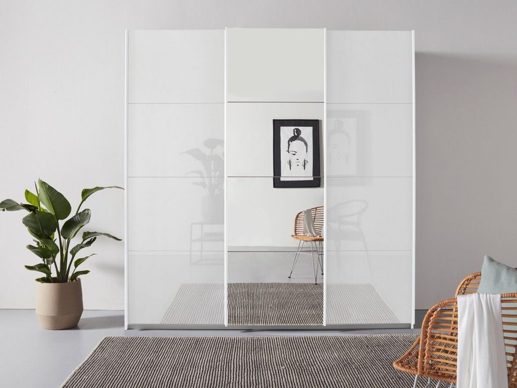 Oakwood Rauch Kulmbach White High Gloss & Mirror 3 Sliding Door Wardrobe 203CM Wide