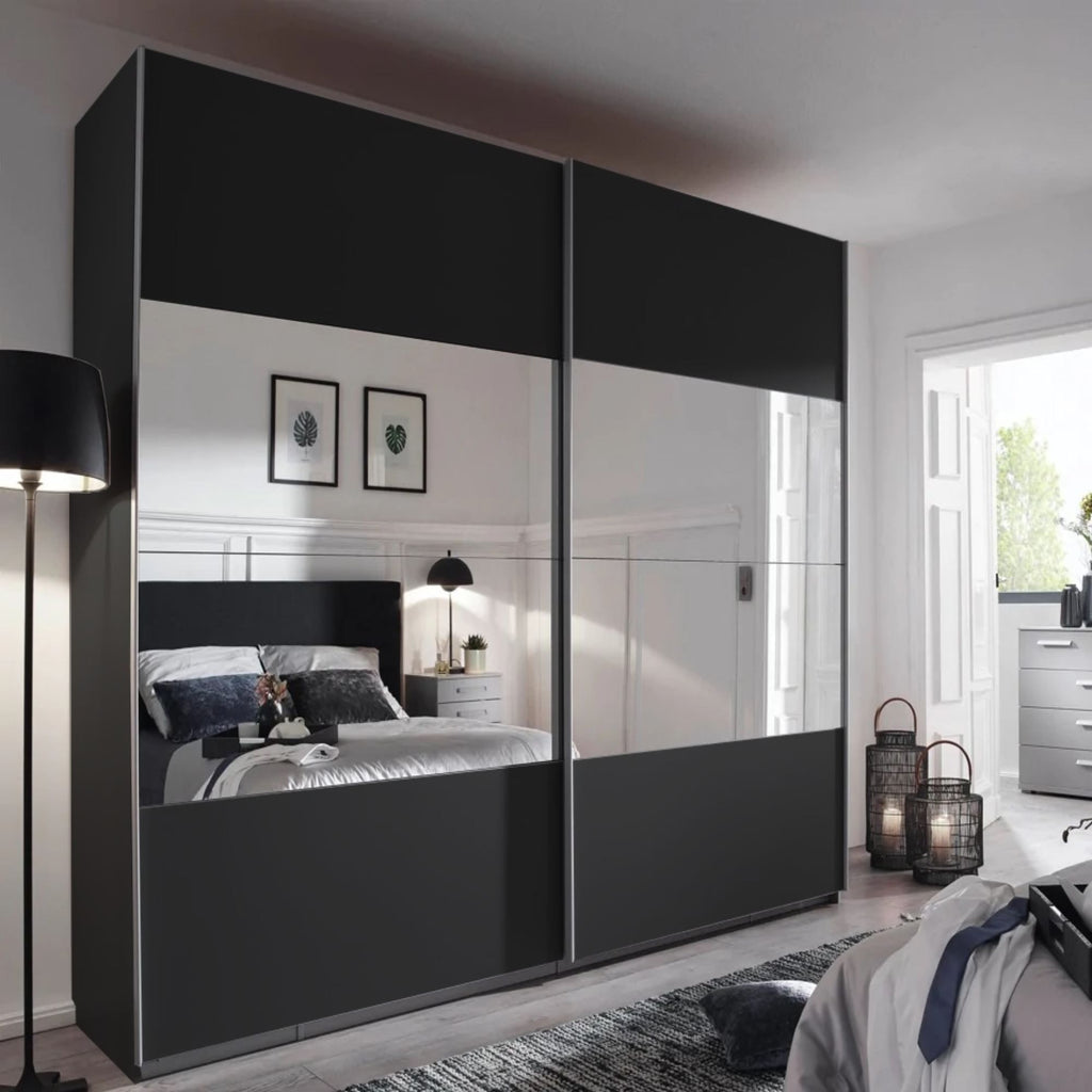 Oakwood Rauch Tarabo Graphite and Mirror Front Sliding Door Wardrobe