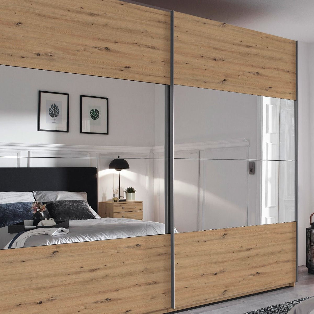 Oakwood Rauch Tarabo Artisan Oak and Mirror Front Sliding Door Wardrobe