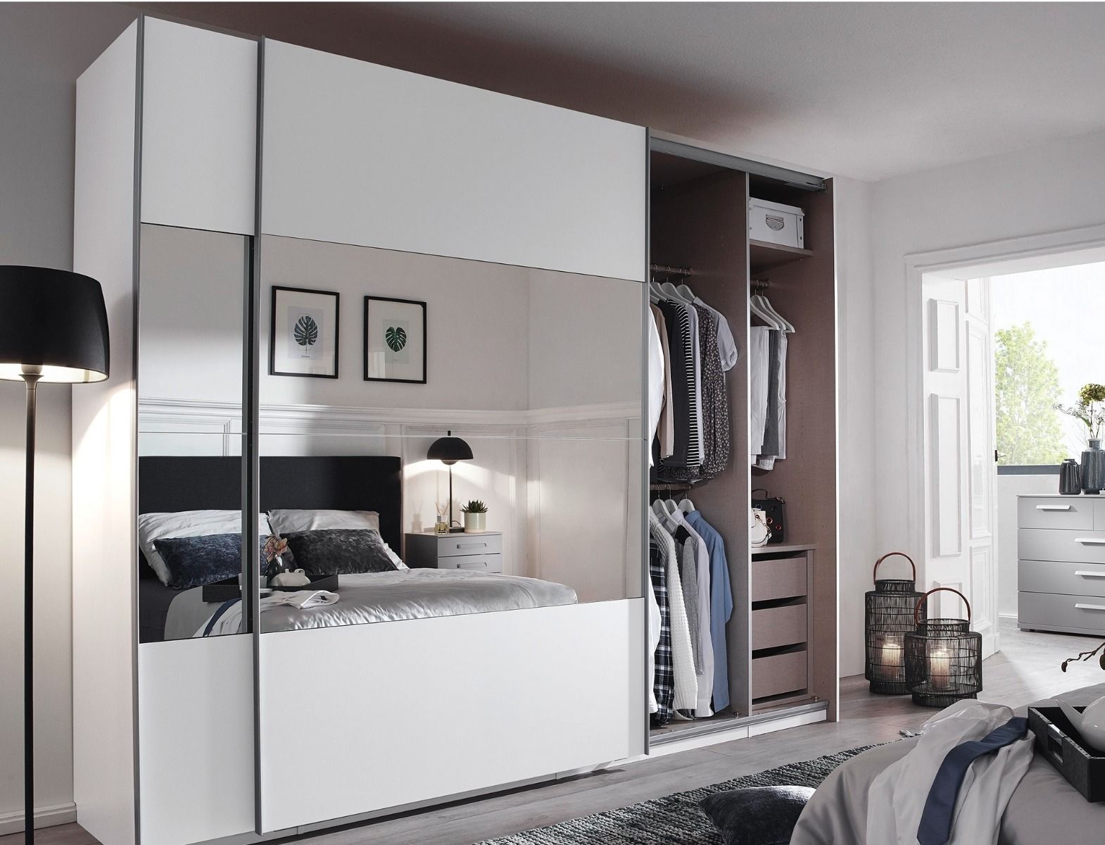Oakwood Rauch Tarabo Alpine White and Mirror Front Sliding Door Wardrobe