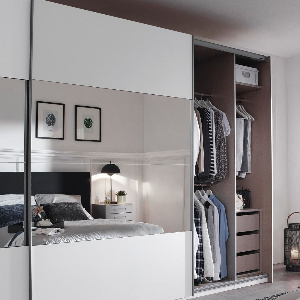 Oakwood Rauch Tarabo Alpine White and Mirror Front Sliding Door Wardrobe