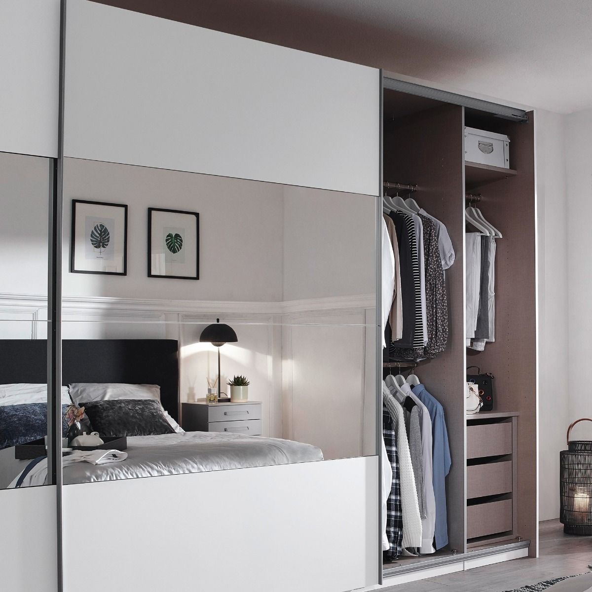 Oakwood Rauch Tarabo Alpine White and Mirror Front Sliding Door Wardrobe