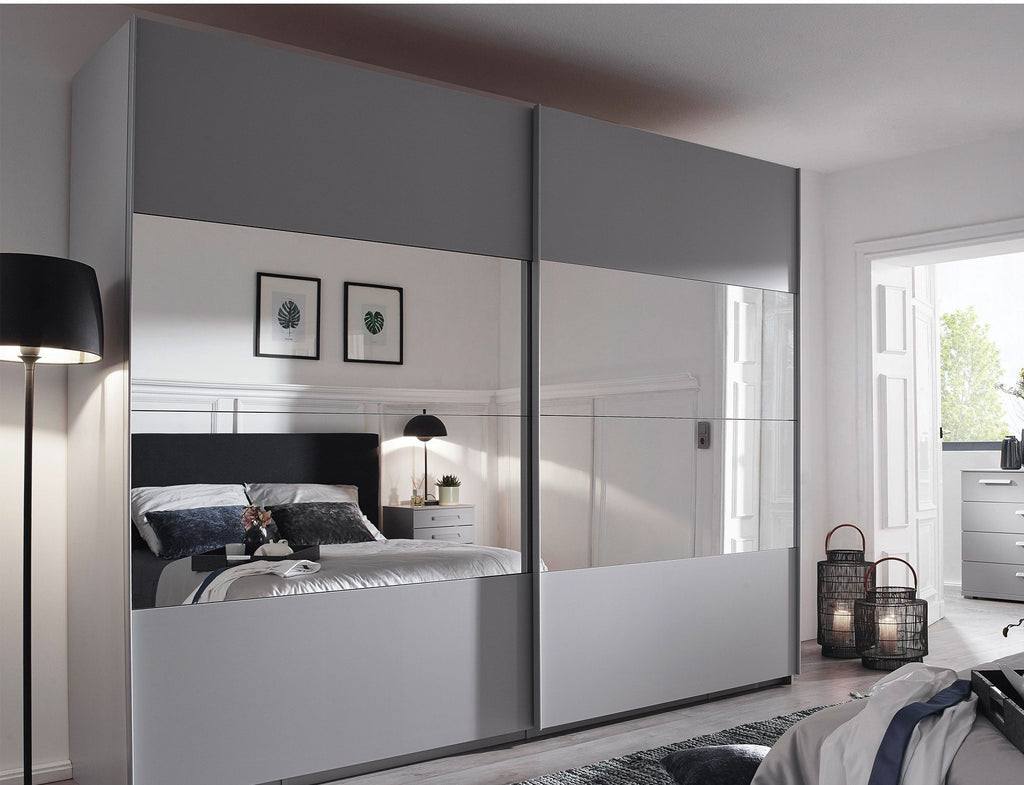 Oakwood Rauch Tarabo Silk Grey and Mirror Front Sliding Door Wardrobe