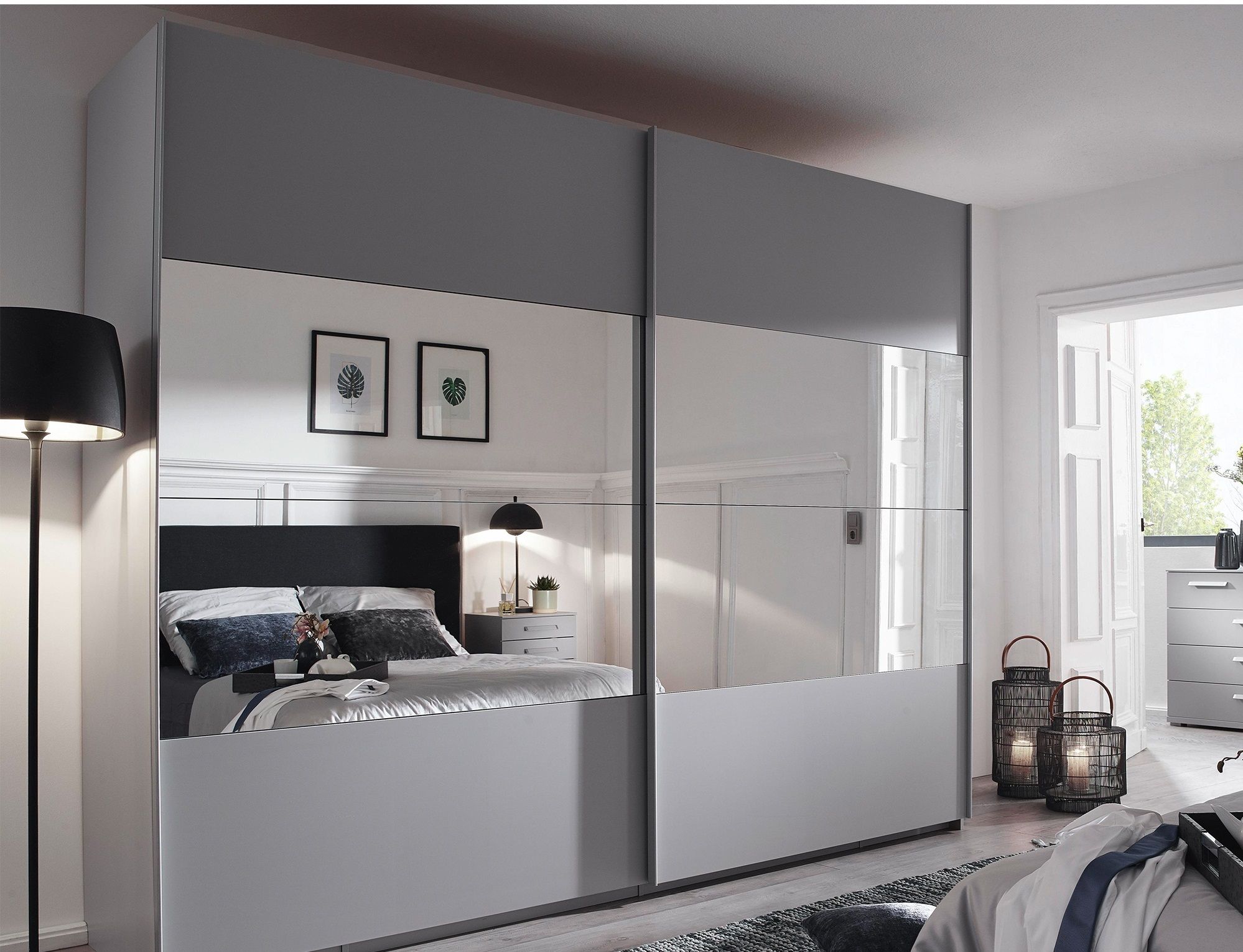 Oakwood Rauch Tarabo Silk Grey and Mirror Front Sliding Door Wardrobe