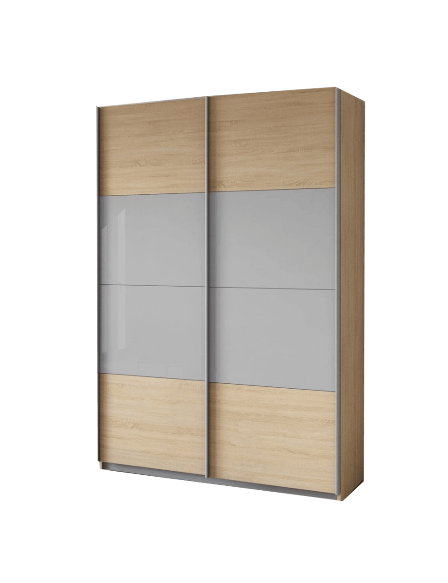Oakwood Rauch Quadra Sonoma Oak With Silk Grey Glass 2 Gliding Door Wardrobe