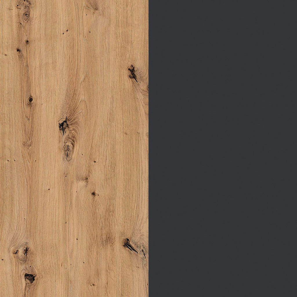 Oakwood Rauch Lamella Metallic Grey artisan oak and Mirror Front Hinged Wardrobe