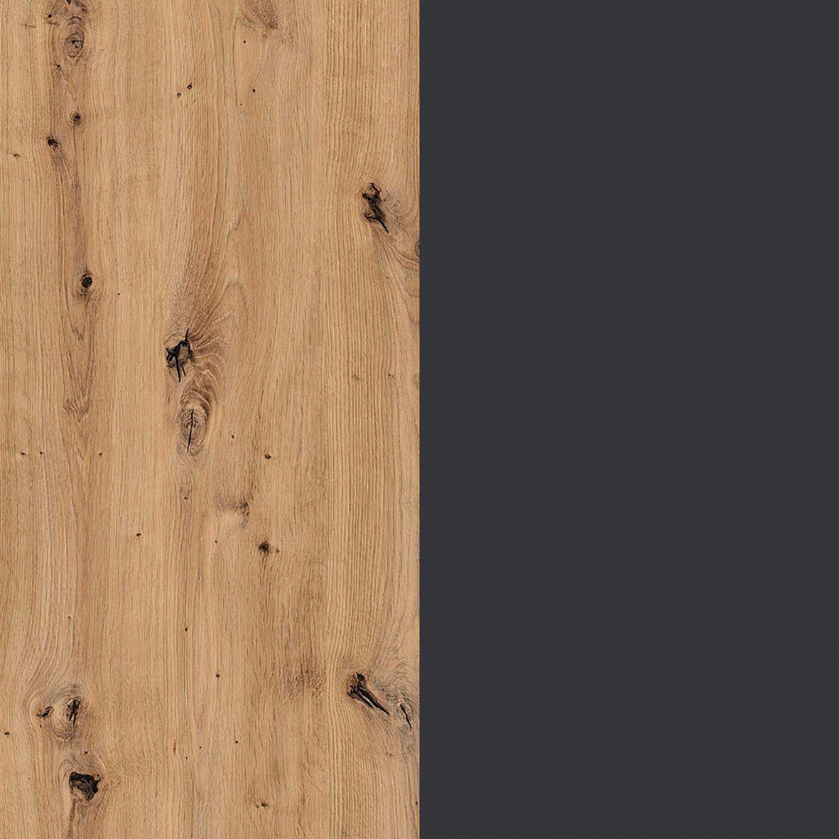 Oakwood Rauch Lamella Metallic Grey artisan oak and Mirror Front Hinged Wardrobe