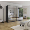 Oakwood Rauch Skyla Metallic Grey 6 Hinged Door Wardrobe with Full Grey Mirror Front