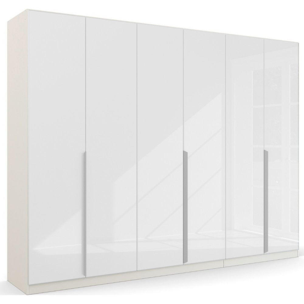 Oakwood Rauch White Glass Modern Quadra Spin 6 Door Hinged 271CM Wardrobe