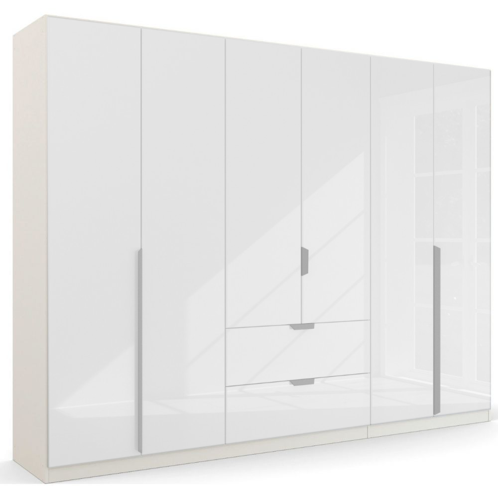 Oakwood Rauch White Glass  Modern Quadra Spin 6 Door Combi 271CM Wardrobe