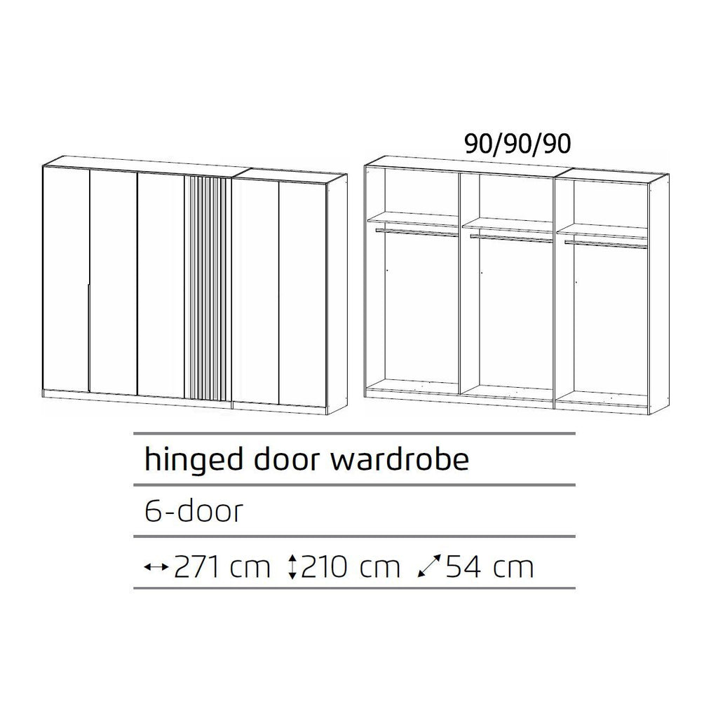 Oakwood Rauch Lamella Metallic Grey and Black oak Hinged Door Wardrobe