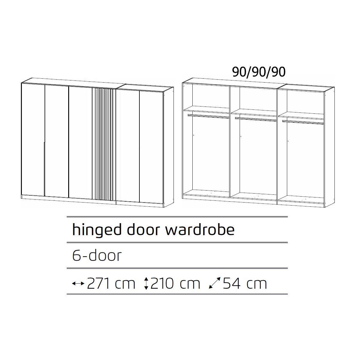 Oakwood Rauch Lamella Metallic Grey And Artisan Oak Hinged Door Wardrobe