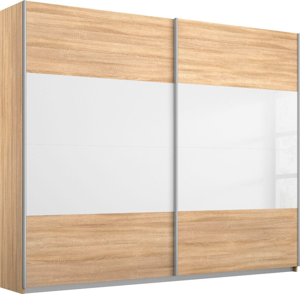 Oakwood Rauch Quadra Sonoma Oak With Silk Grey Glass 2 Gliding Door Wardrobe