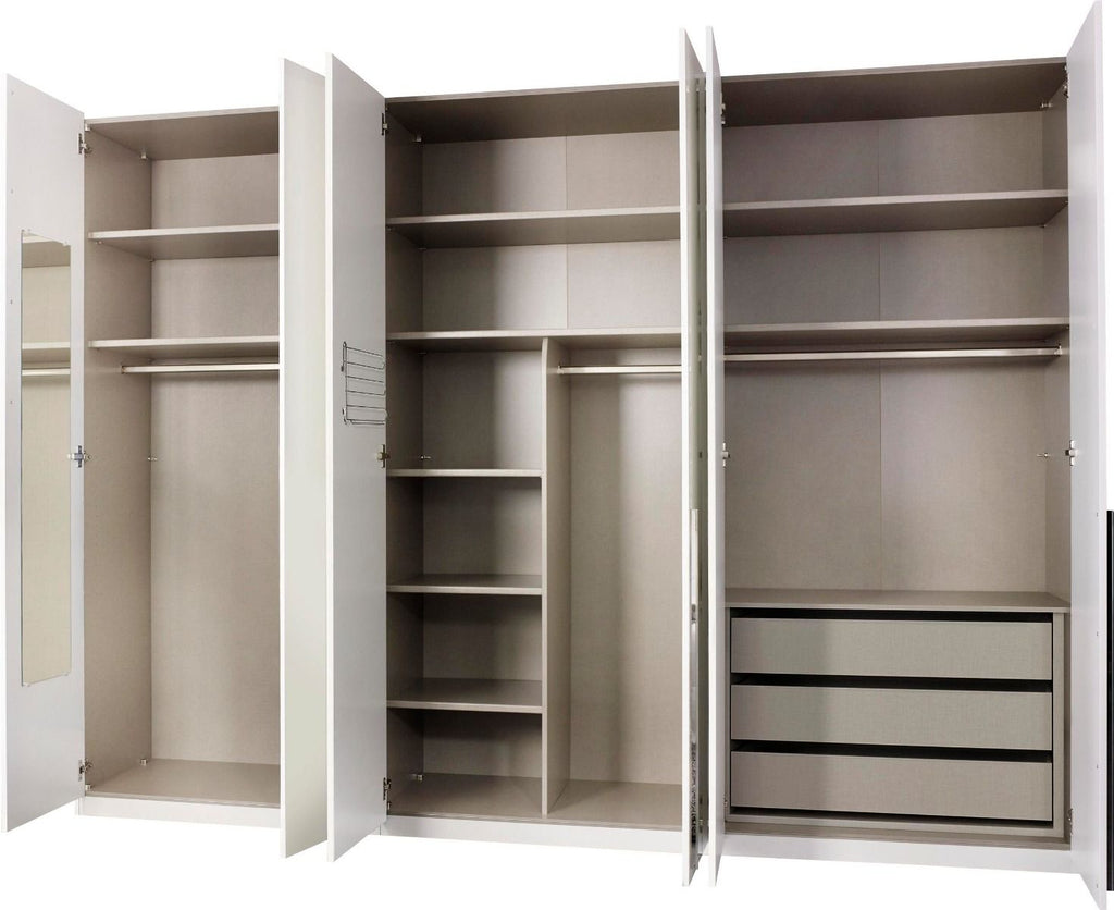 Oakwood Rauch Montclar 6 Door Hinged High Gloss White Wardrobe with Premium Interior