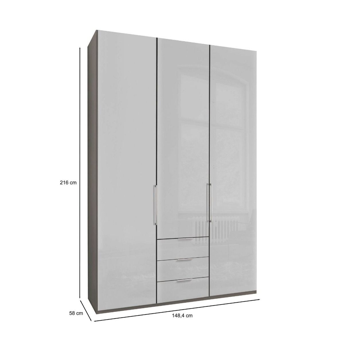 Oakwood Wiemann Monaco 3 Door Glass Front Wardrobe With Drawers
