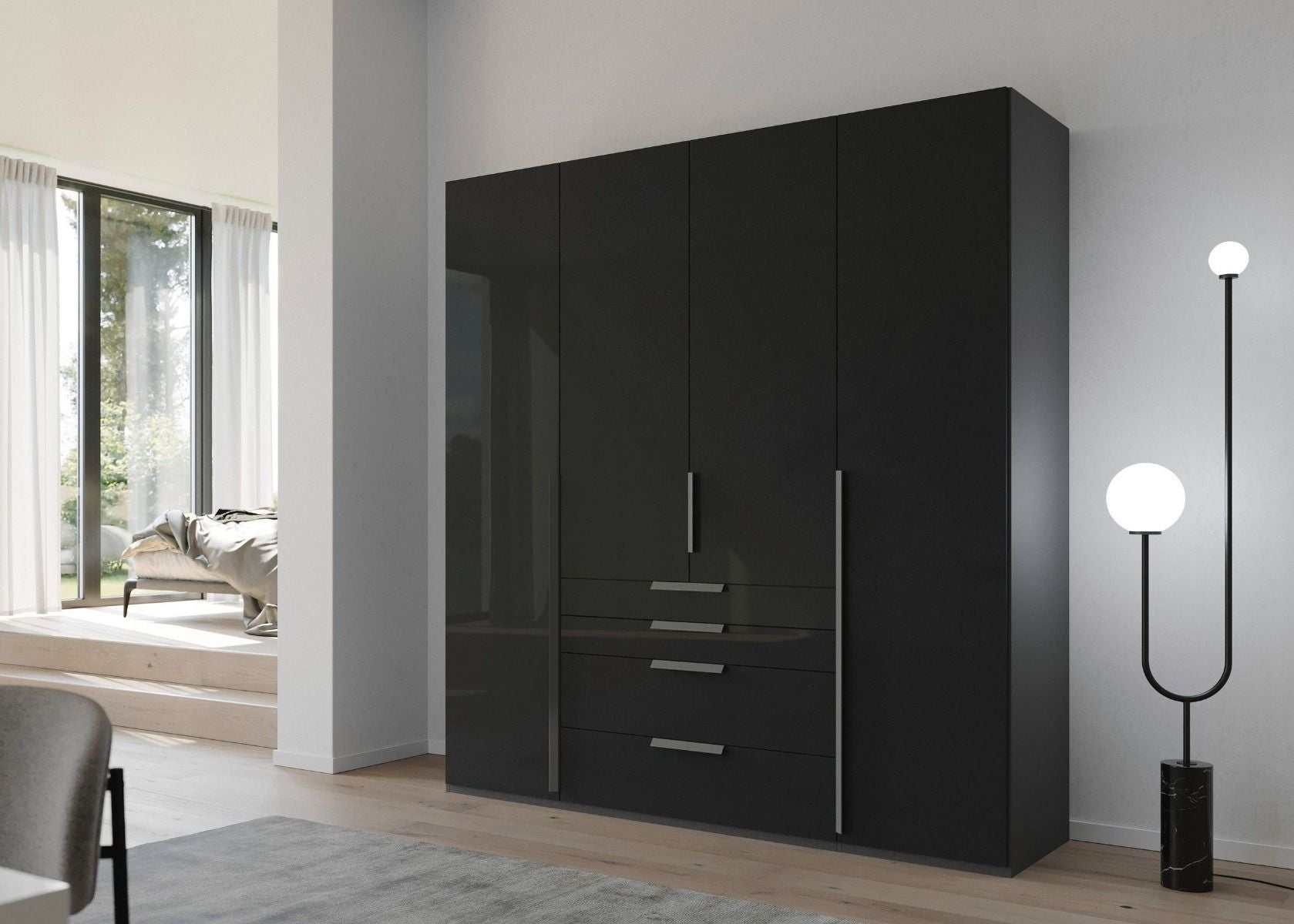 Oakwood Rauch Purisma Graphite 4 Door Hinged  Combi Wardrobe