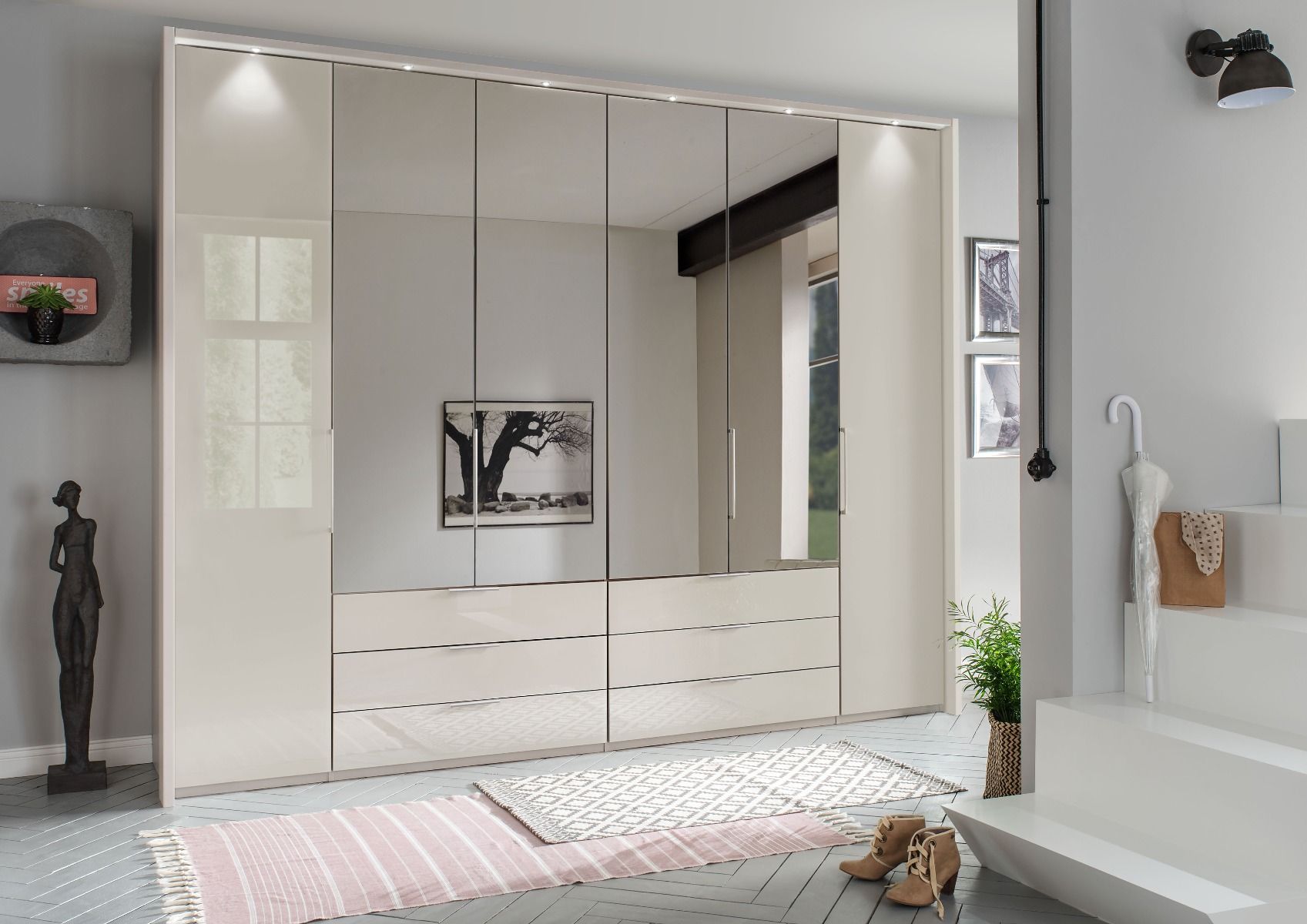 Oakwood Wiemann Monaco 1000 Combi 6 Hinged Mirror Door Wardrobe