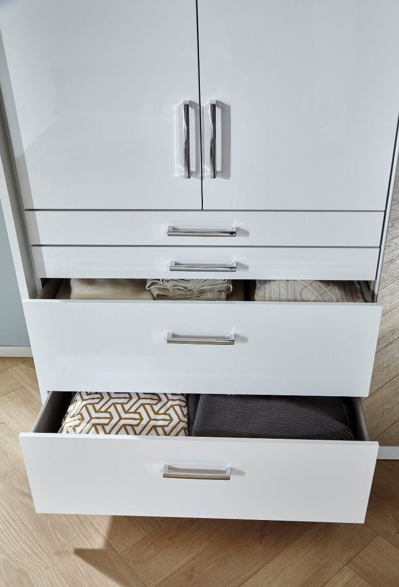 Oakwood Rauch Homburg Metallic Grey and High Gloss White 4 Door Wardrobe