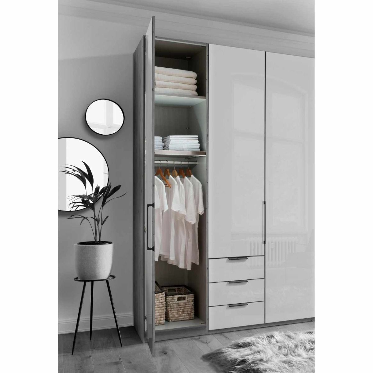 Oakwood Wiemann "Monaco1000" Pebble Grey Hinged Door Combi Wardrobe