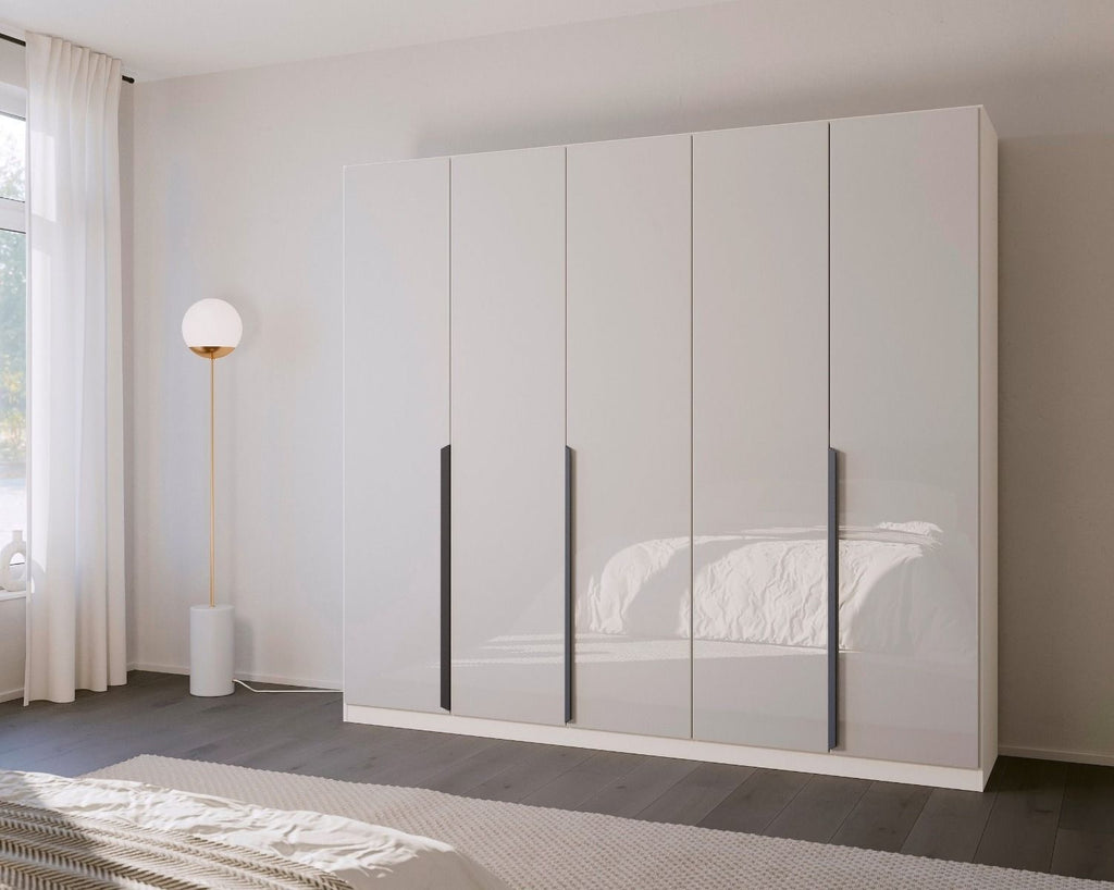 Oakwood Rauch White Glass Modern Quadra Spin 5 Door Hinged 226CM Wardrobe