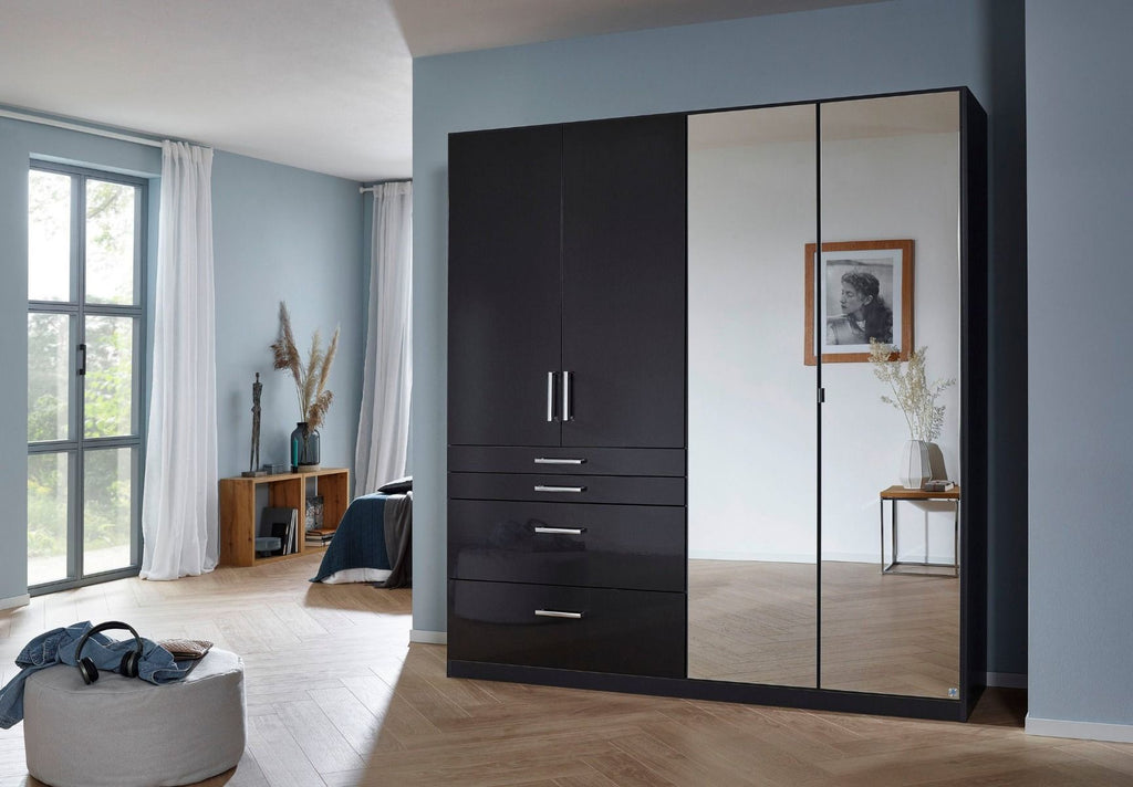 Oakwood Rauch Homburg High Gloss Effect Grey 4 Door Hinged Combi Wardrobe