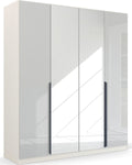 Oakwood Rauch White Glass With Mirror Modern Quadra Spin 4 Door Hinged 181CM Wardrobe