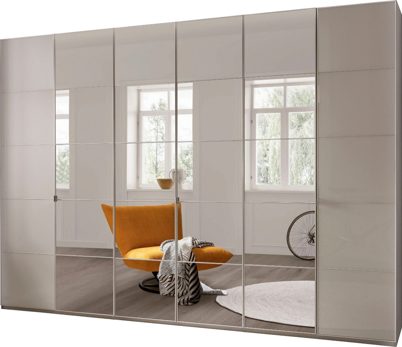 Oakwood Wiemann Quito Champagne and Champagne Glass With Mirror 6 Door Wardrobe - 300CM