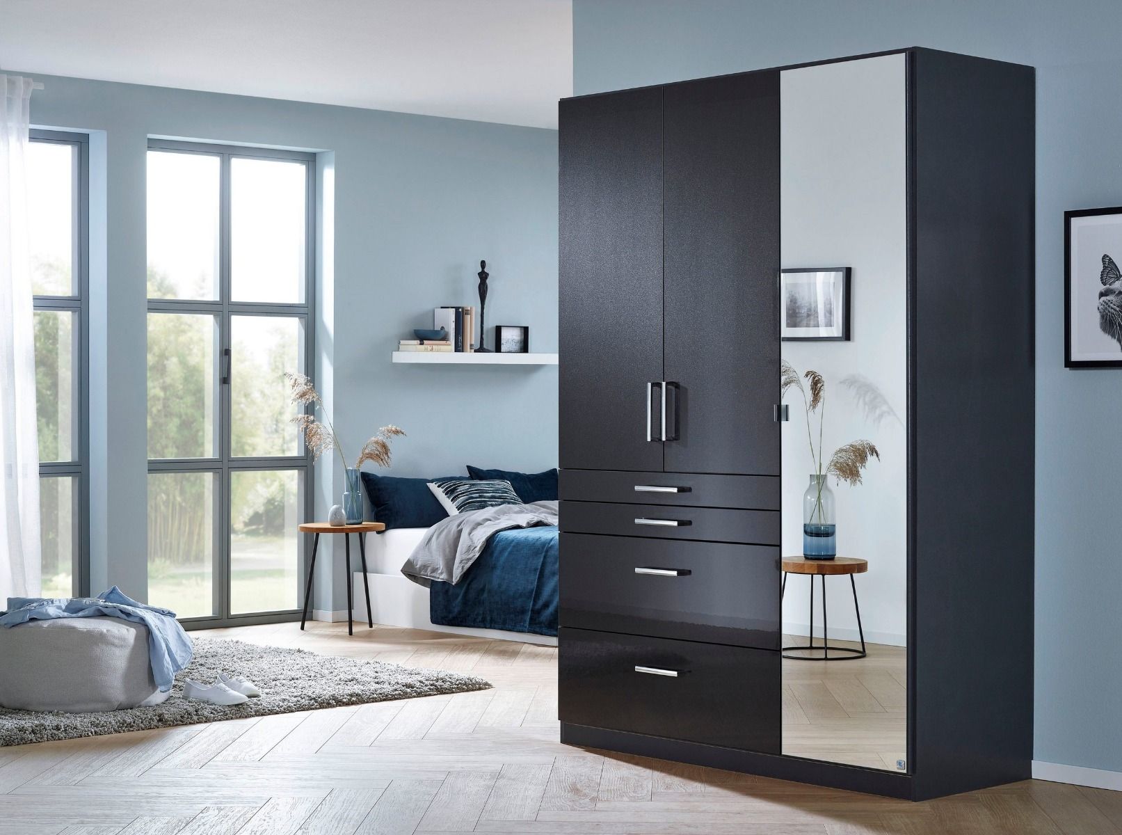 Oakwood Rauch Homburg High Gloss Grey Effect 3 Door Combi Wardrobe