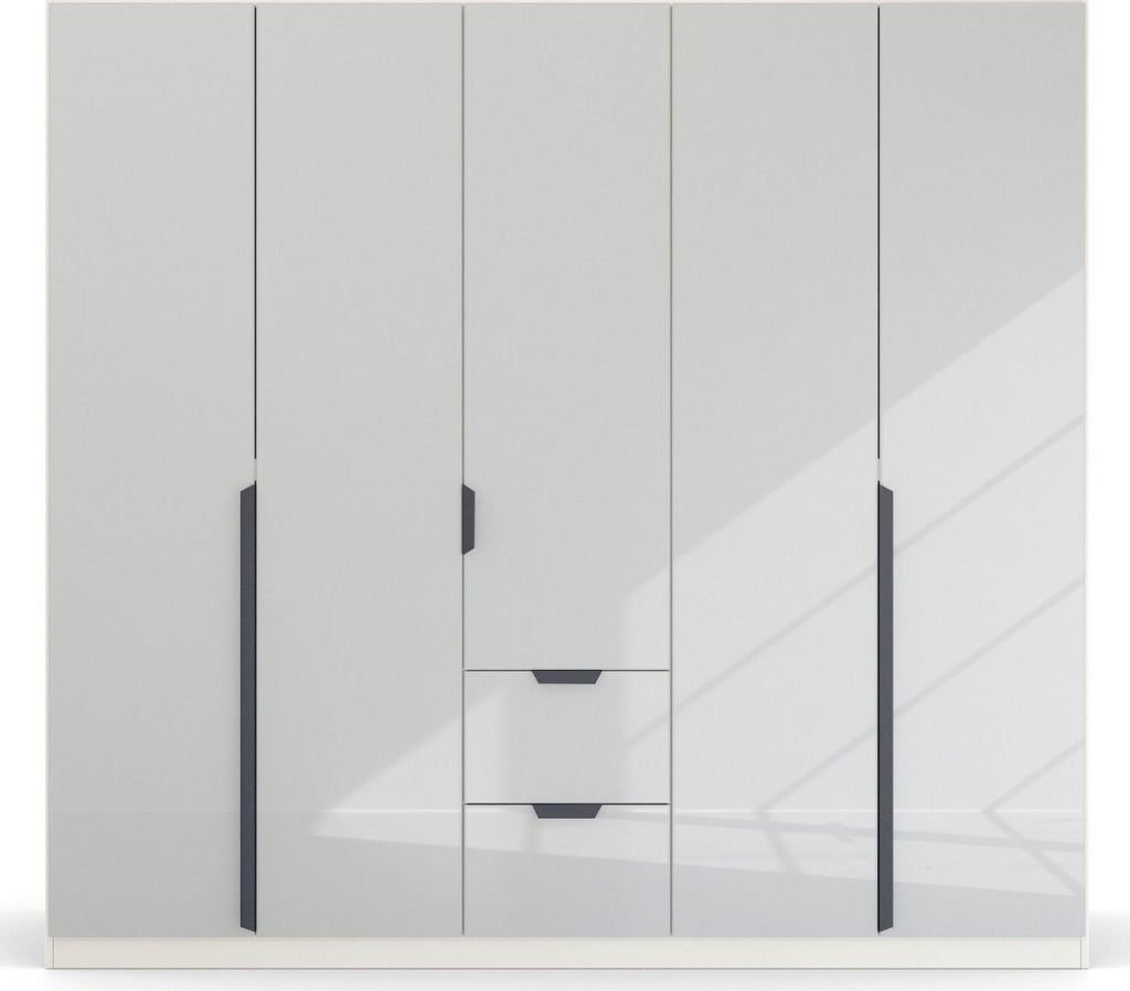 Oakwood Rauch White Glass Modern Quadra Spin 5 Door Combi 226CM Wardrobe